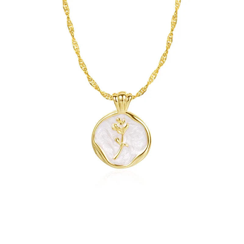 Daidan Jewelry Necklace Silver 925 Sterling Rose Pendant Necklace Gold Plated Epoxy Flower Pendant Enamel Necklace