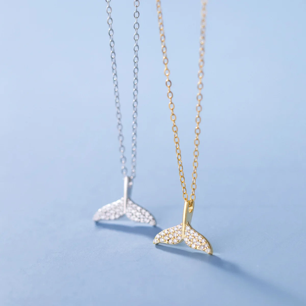 Cubic Zirconia Whale Tail Pendant Gold Plated Jewellery 925 Sterling Silver Necklaces Fashion Jewelry for Women