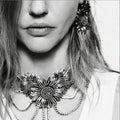 Vintage Multilayer Chain Sunflower Necklace Earring for Women Long Pendant Jewelry Set