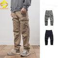 Men's Casual 100% Cotton Eco-Friendly Breathable Straight Cargo Pants Midweight Mid Waist Baggy Loose Fit Multiple Pockets