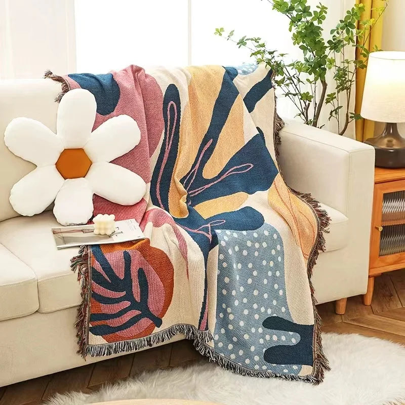 Hot Sale Ins Style Simple Design Camping Picnic Fabric Custom Woven Tapestry Blanket