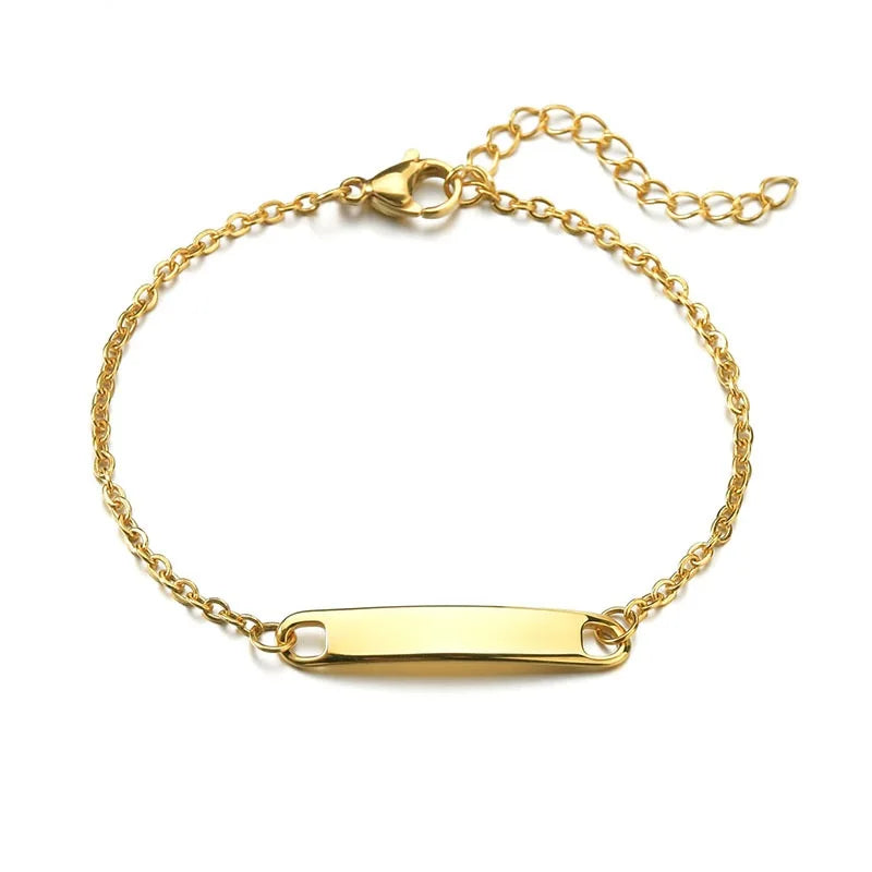 Custom Name Bar Bracelet for Kids High Polished Gold Plated Stainless Steel Geometric Pattern Trendy Baby Party Anniversary Gift