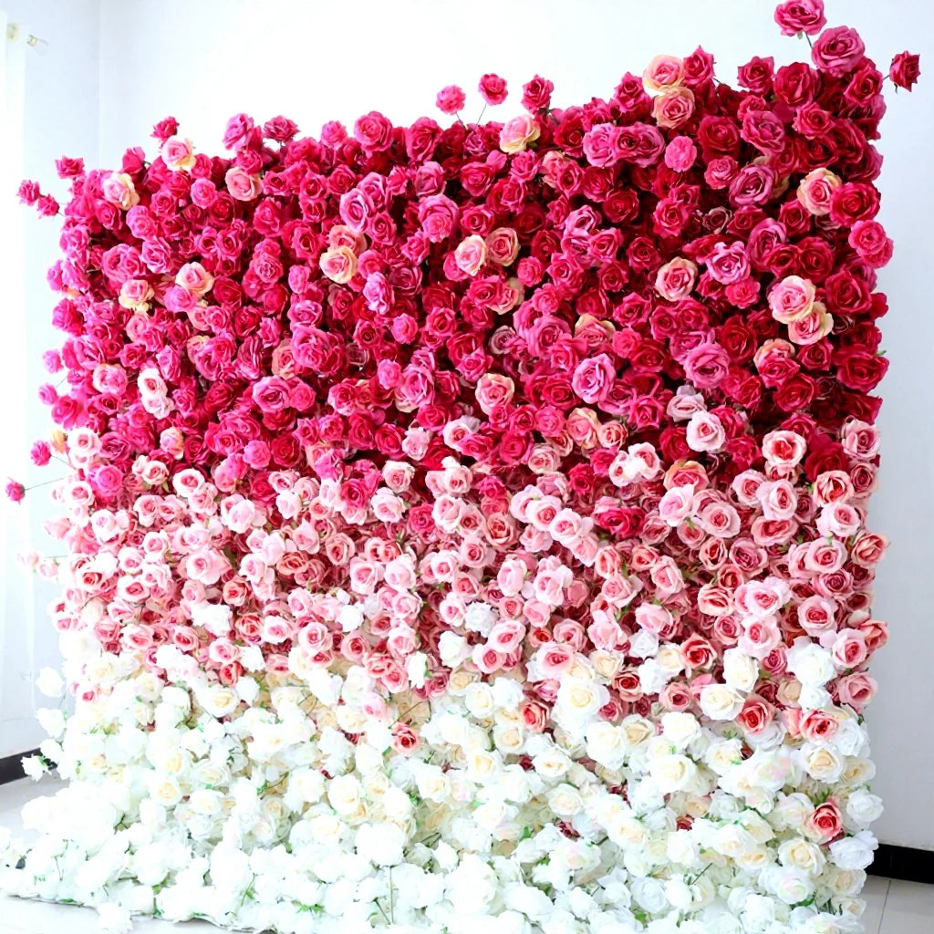WG250050-132 Wedding Flower Wall 8ft X 8ft Roll up Flower Wall Pink Artificial Silk Rose Flower Wall Panel Wedding Backdrop