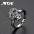 JINSE Punk Copper Iced Out Micro Paved Cubic Zircon Skull Ring Cubic Zirconia Men and Women Skull Rings