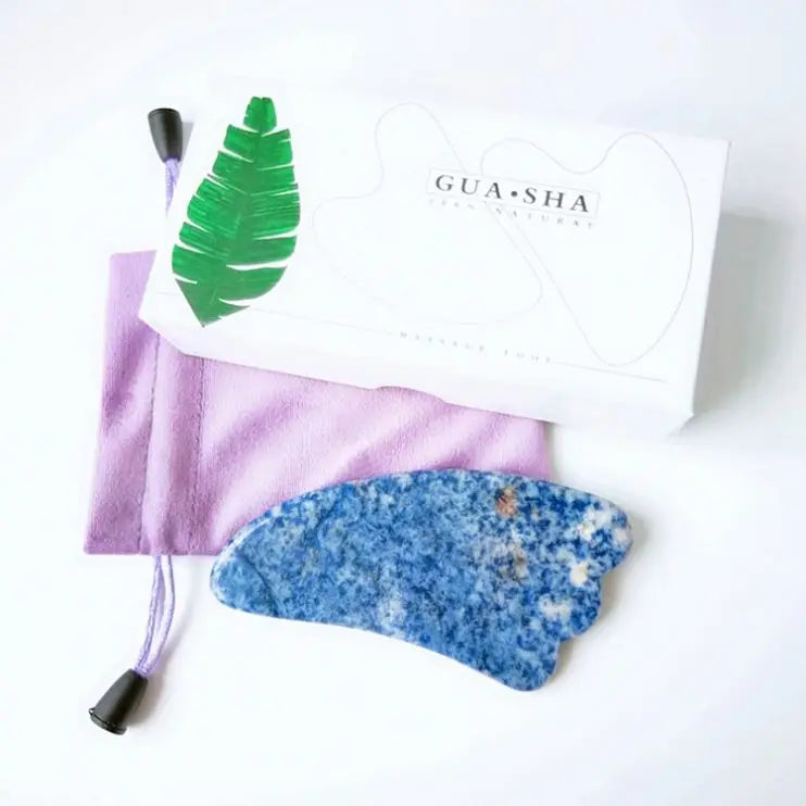 DIY Gem Blue Spot Jasper gua sha comb gua sha crystal heart body gua sha stone with box massage products