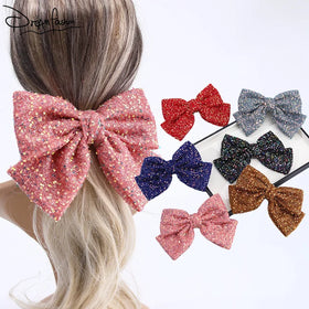 DREAM FASHION Luxury Sequins Women's Hair Accessories Sparkling Knit Fabric Solid Color Hair Bow Clips Women Hair Accessories