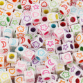 Wholesale 6mm White Acrylic Square Cube Alphabet Beads Flower/Star/Moon/Heart Letter Beads forJewelry Making Bracelets