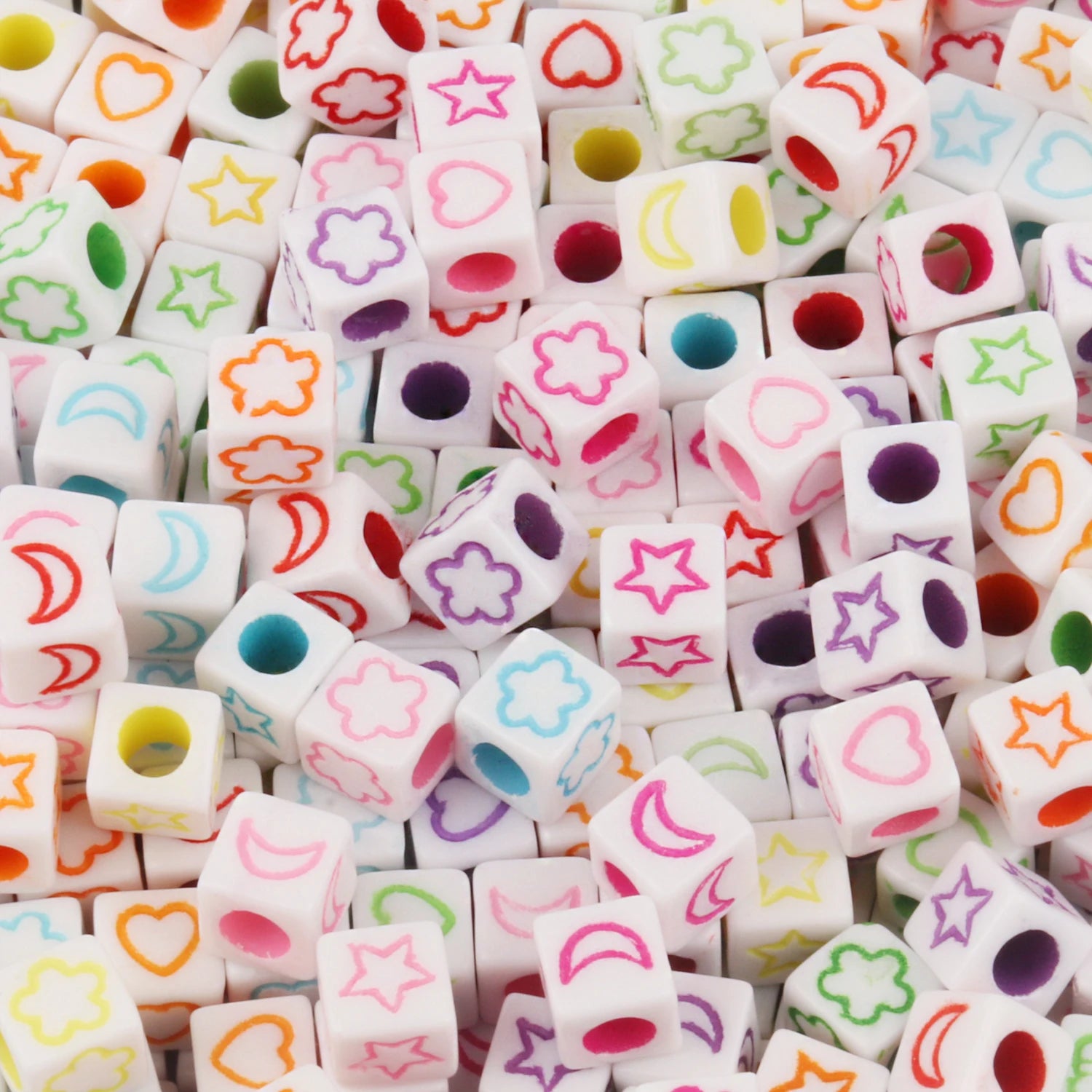 Wholesale 6mm White Acrylic Square Cube Alphabet Beads Flower/Star/Moon/Heart Letter Beads forJewelry Making Bracelets