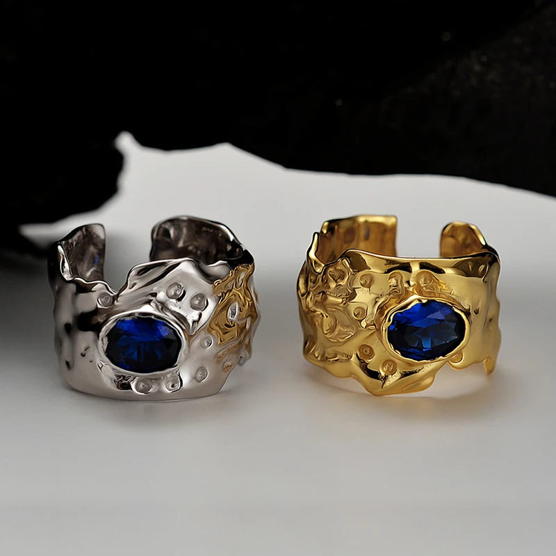 ICEBELA Jewelry Irregular Concave and Convex Ring Female Opening Sapphire Index Fine Jewelry 925 Silver Unique Adjustable Rings