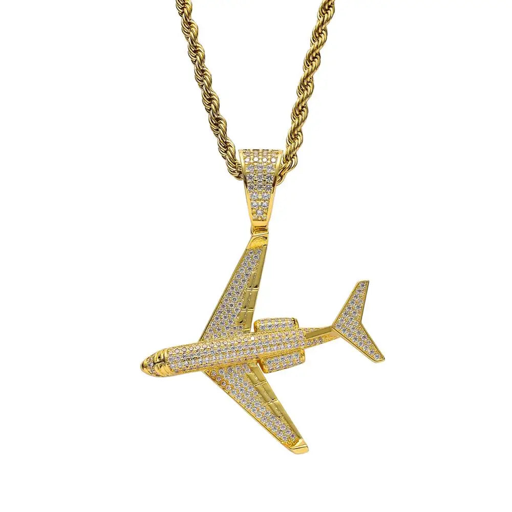 CN134 Brass Zircon Iced Out Hip Hop Necklace with Rope Chain Gold Plated & Silver Plated for Men and Women