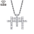 Top Icy Hip Hop Triple Cross Round CZ Gold Plated Pendant Multicolor Iced Out Punk Style Cross Chain for Men