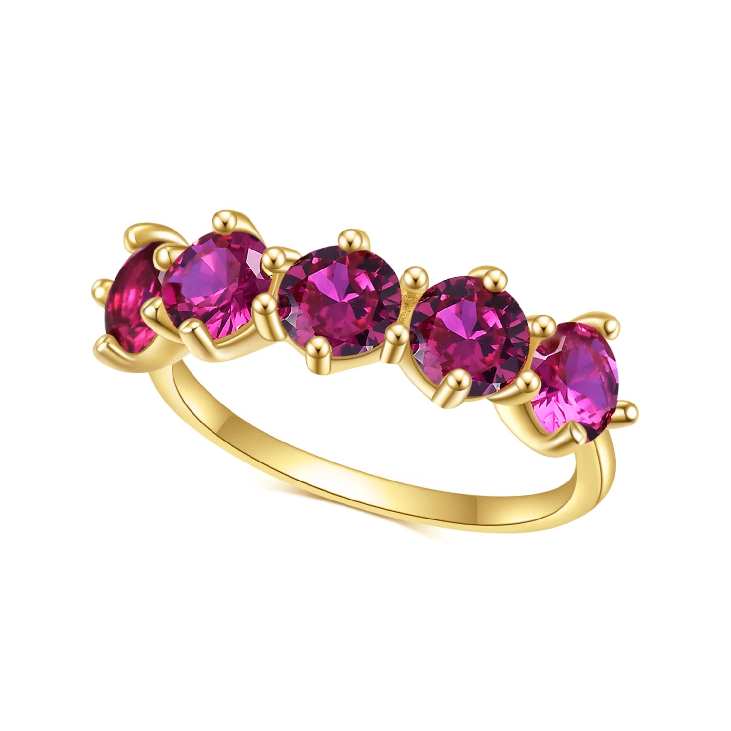 OL0964 Abiding Shield Tarnish Free Vintage 14K Gold Plated Silver Jewelry Round Brilliant Cut Lab Created Ruby Gem Ring