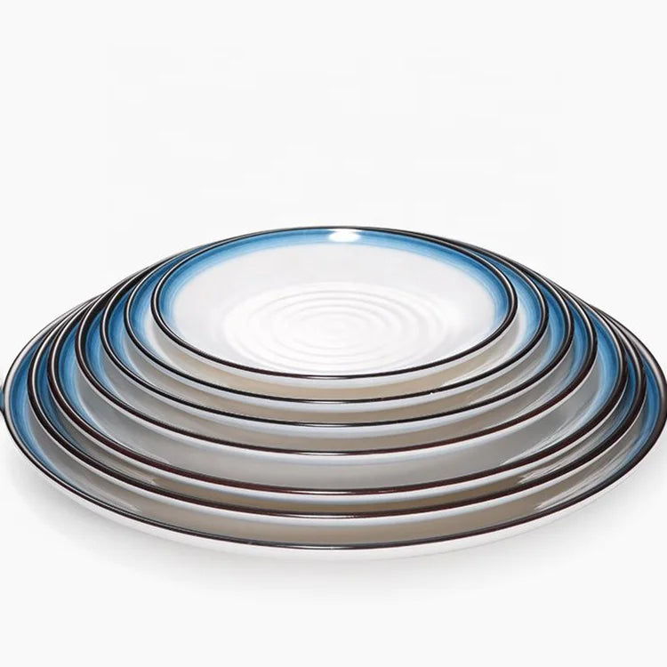 Wholesale Blue Color Food Grade Melamine Dinner Plate Minimalist Design Round Shape Solid Pattern Cheap