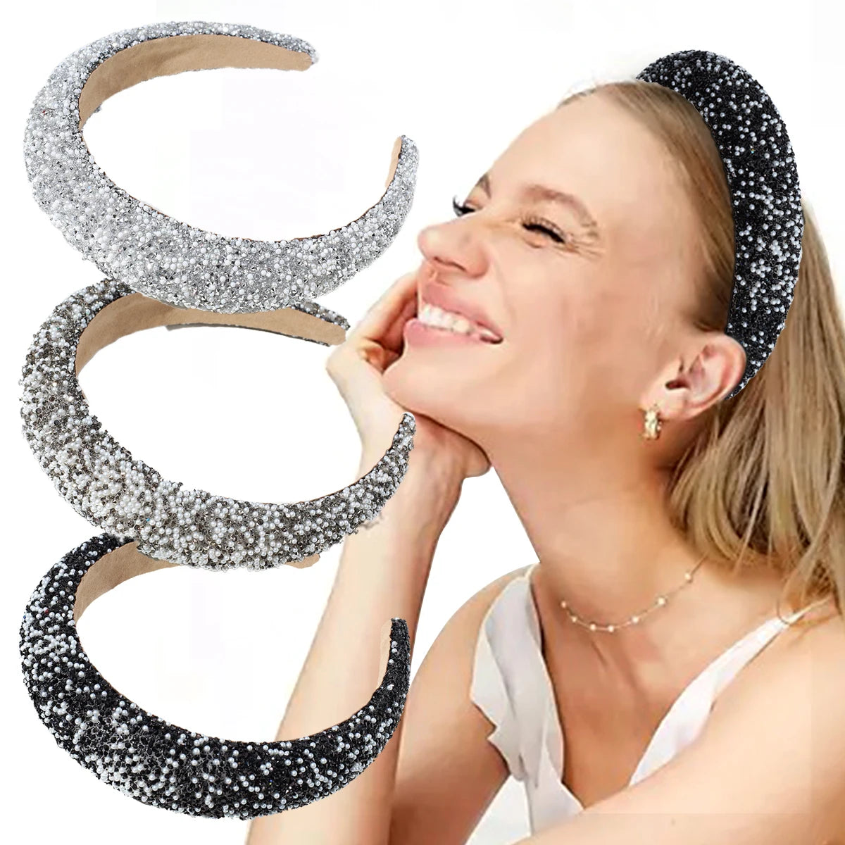European and American Fashion Pearl Decoration Headband Wholesale Women Sponge Hair Band for Hair Fixed