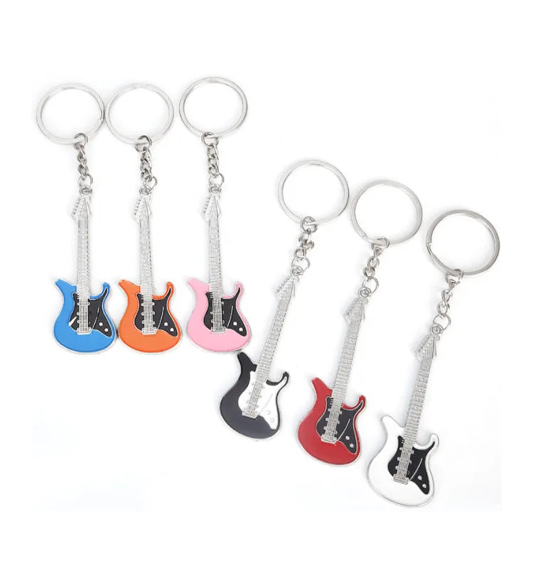 Custom Promotional Gift Metal Music 3D Mini Guitar Keychain Creative Mini Metal Guitar Instrument Keychain Keyring Gift