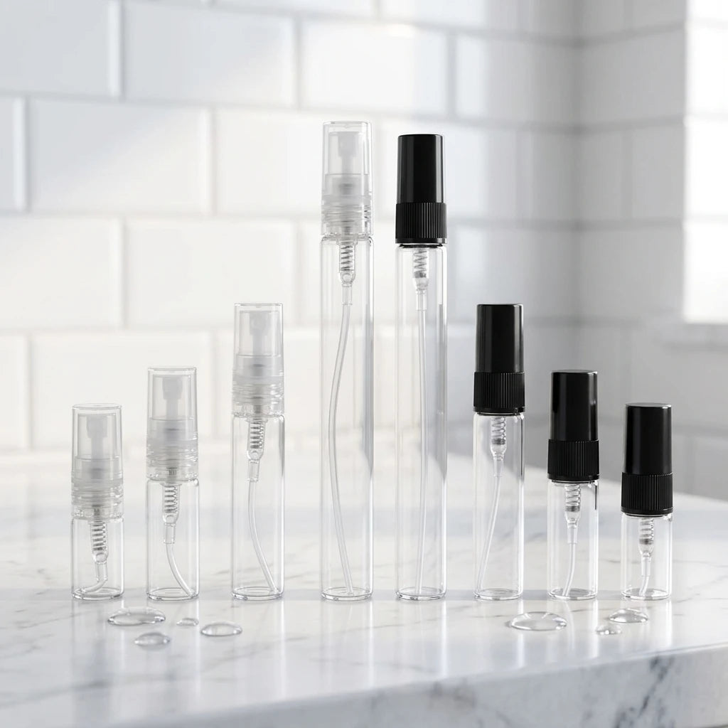 Custom Logo Refillable Mini 10ml Glass Cylinder Perfume Bottle with Pump Sprayer Silk Screen Printed Clear Surface
