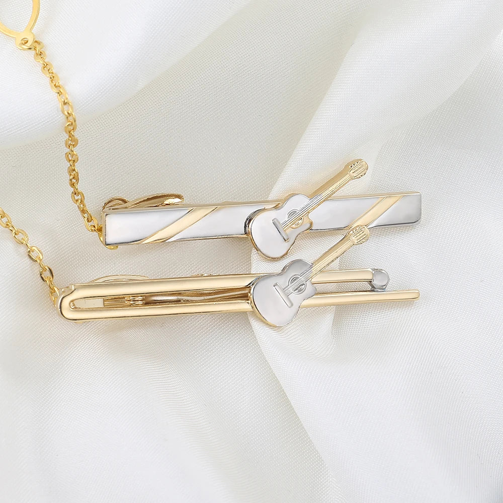 JINJIE Ready to Ship High-grade Hollow Chain Guitar Gold-plated Music Chain Tie Clip on Neck Tie