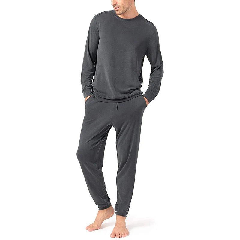 2026 OEM Winter Men's Modal Pajama Suit Buttoned Lapel Design with Long Sleeves 53% Modal 47% Spandex Cotton Feel Bulk Supplier