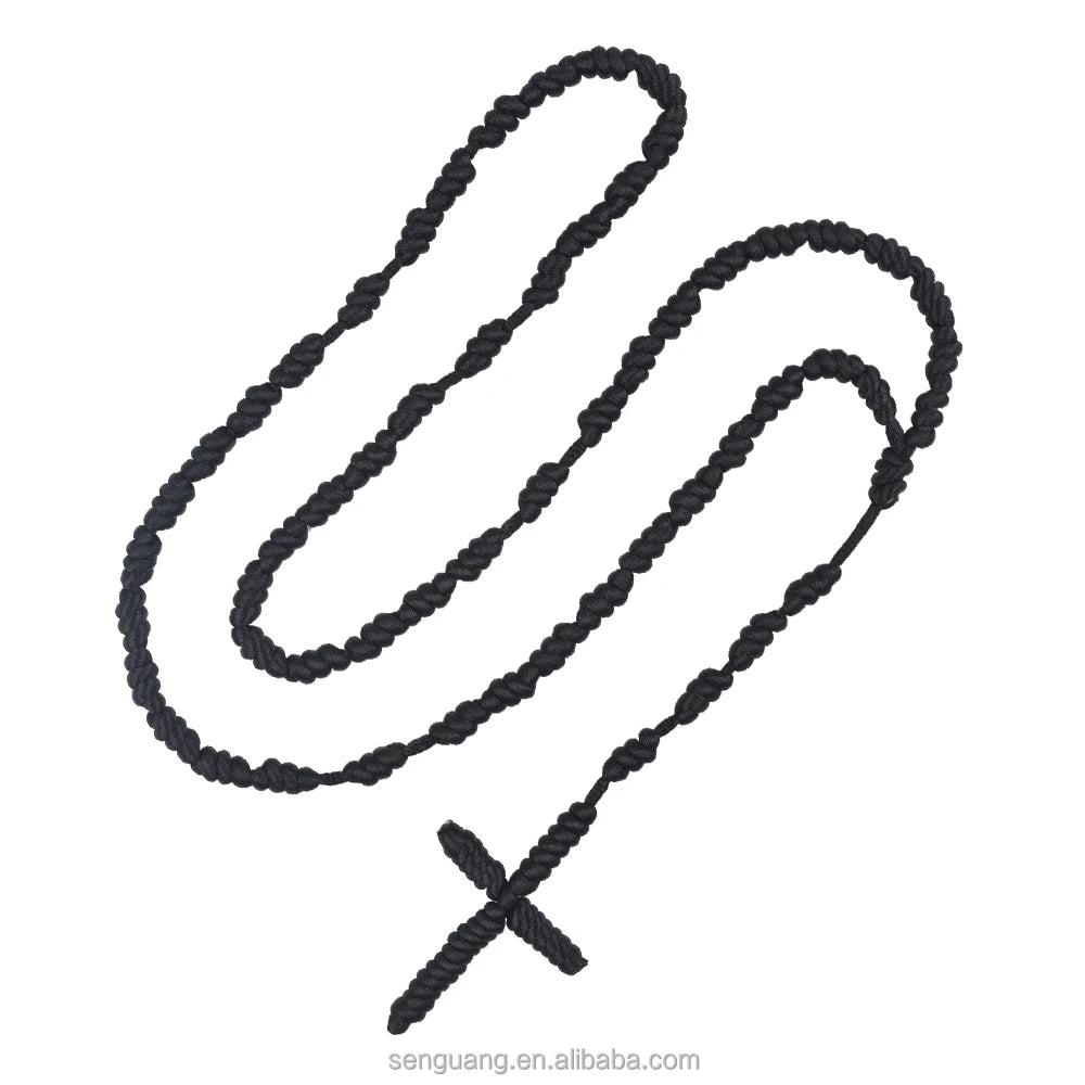 Cord Rosaries Religious Knots Black Rope Knot Rosary Cross Necklace