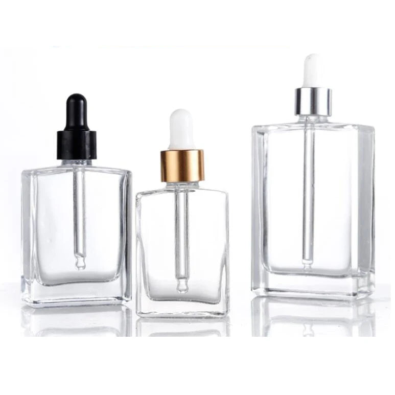 Wholesale Cosmetic 15ml 20ml 30ml 50ml Flat Shoulder Frosted clear Serum Glass Dropper Bottle