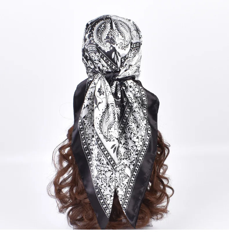 Wholesale Large 90cm Square Satin Head Scarf Lightweight Women's Silk Neck Hair Wraps Bandanas for Outdoor Night Sleeping