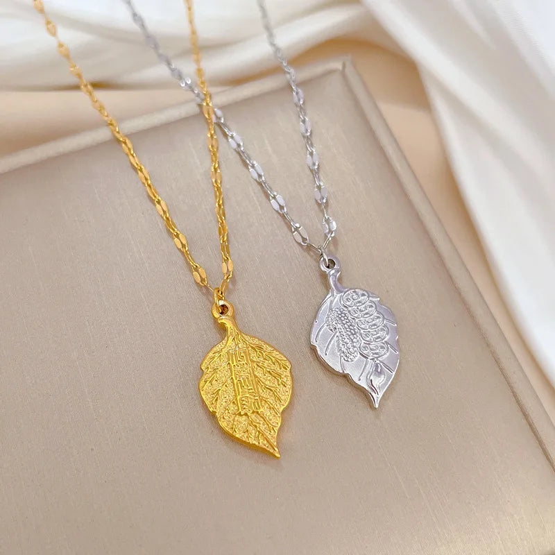 18k Gold Plated Stainless Steel Zircon Shiny Leaves Necklace Romantic Cubic Zircon Tassel Necklace for Valentines Gift