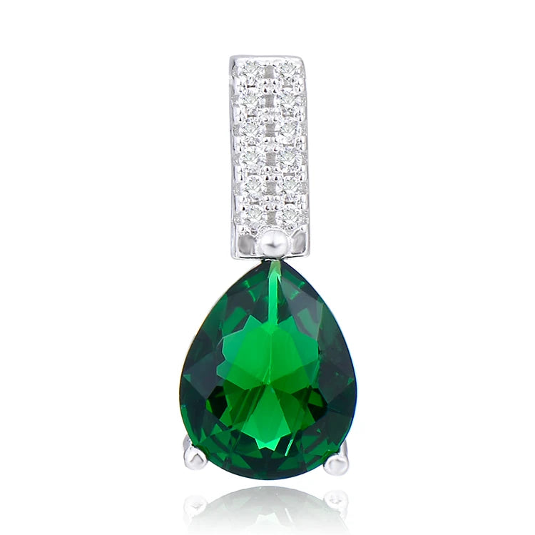 Luxury 925 Sterling Silver Teardrop Green Emerald Pendant Crystalline Jewelry Pendant & Charm
