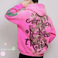 Streetwear Zip Hoodie Heavy Weight Thick Fabric Cut and Sew Zipper Vintage Embroidery Cropped Raw Hem Hoodies