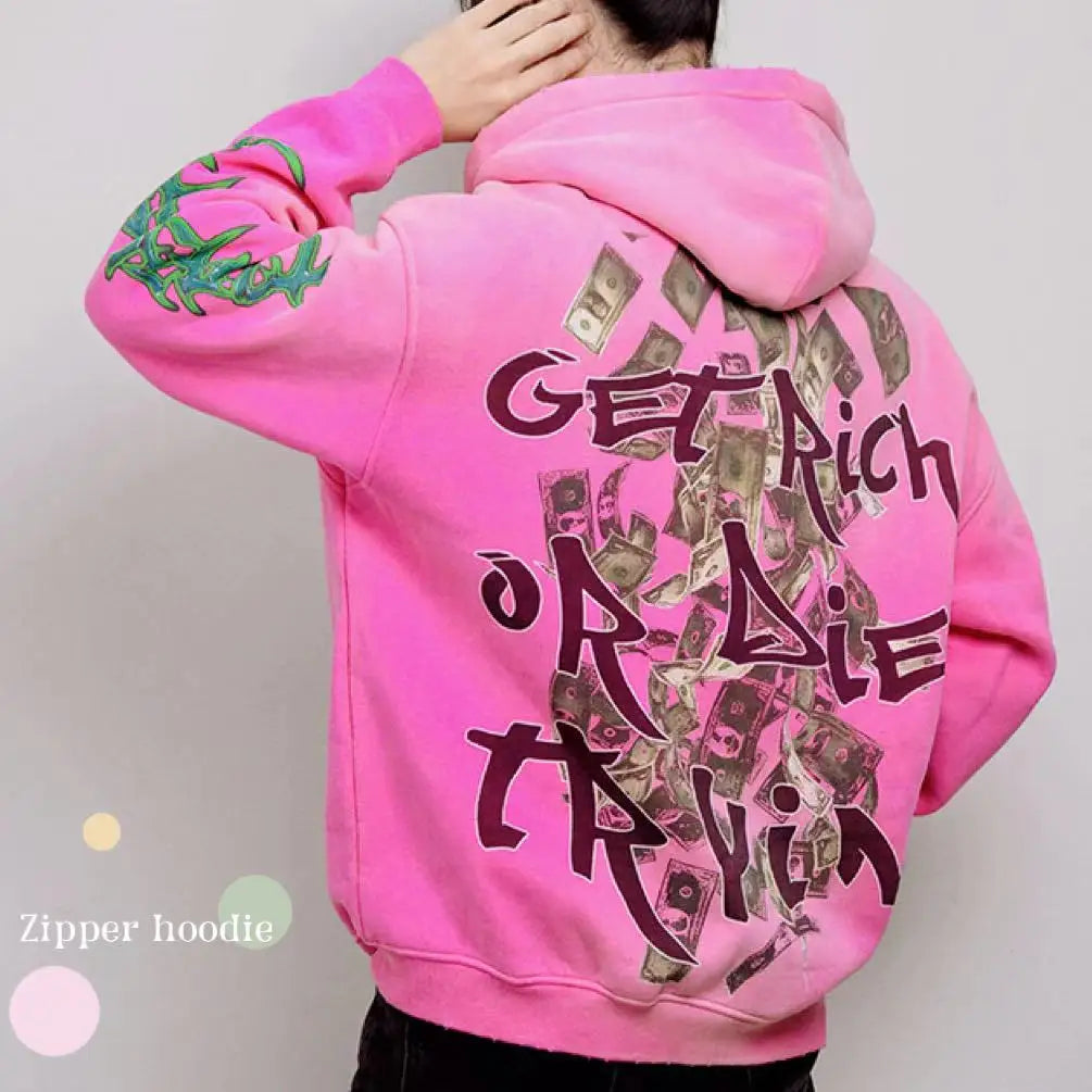 Streetwear Zip Hoodie Heavy Weight Thick Fabric Cut and Sew Zipper Vintage Embroidery Cropped Raw Hem Hoodies