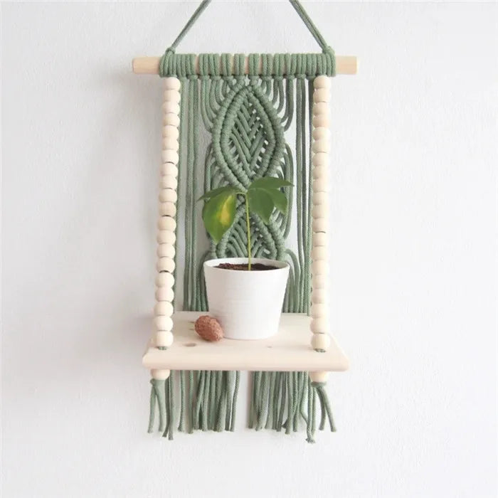 2024 New Customized Macrame Hanging Shelf Wall Hanging Woven Rope Bohemian Shelves  W1316