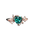 Heart Shaped Green Emerald Engagement Ring Leaf Flower Rose Gold Silver Unique Vintage Solitaire Wedding Ring for Women