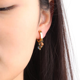 Chris April 316L Stainless Steel PVD Plated Gold Natural Agate Beads Bohemia Huggie Hoops Earrings