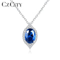 Factory Water Drop Shape Blue Gemstone Oval Cut Pendant Necklace for Women 925 Sterling Silver Jewelry Wedding Anniversary Gift