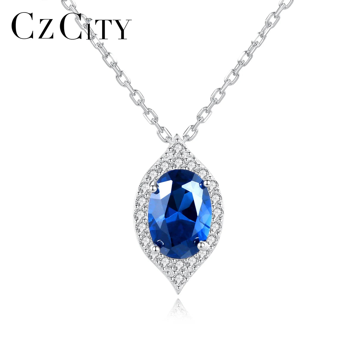 Factory Water Drop Shape Blue Gemstone Oval Cut Pendant Necklace for Women 925 Sterling Silver Jewelry Wedding Anniversary Gift