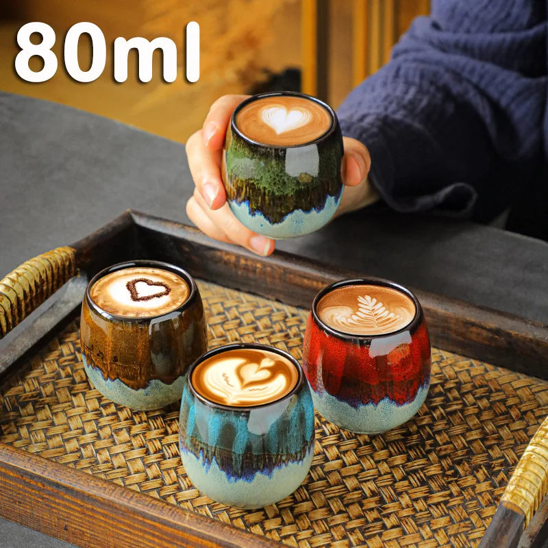 Hot Selling 80ml Small Italian Kiln Change Cheap Reusable Egg Espresso Ceramic Bulk Latte Coffee Tea Cups Custom Logo