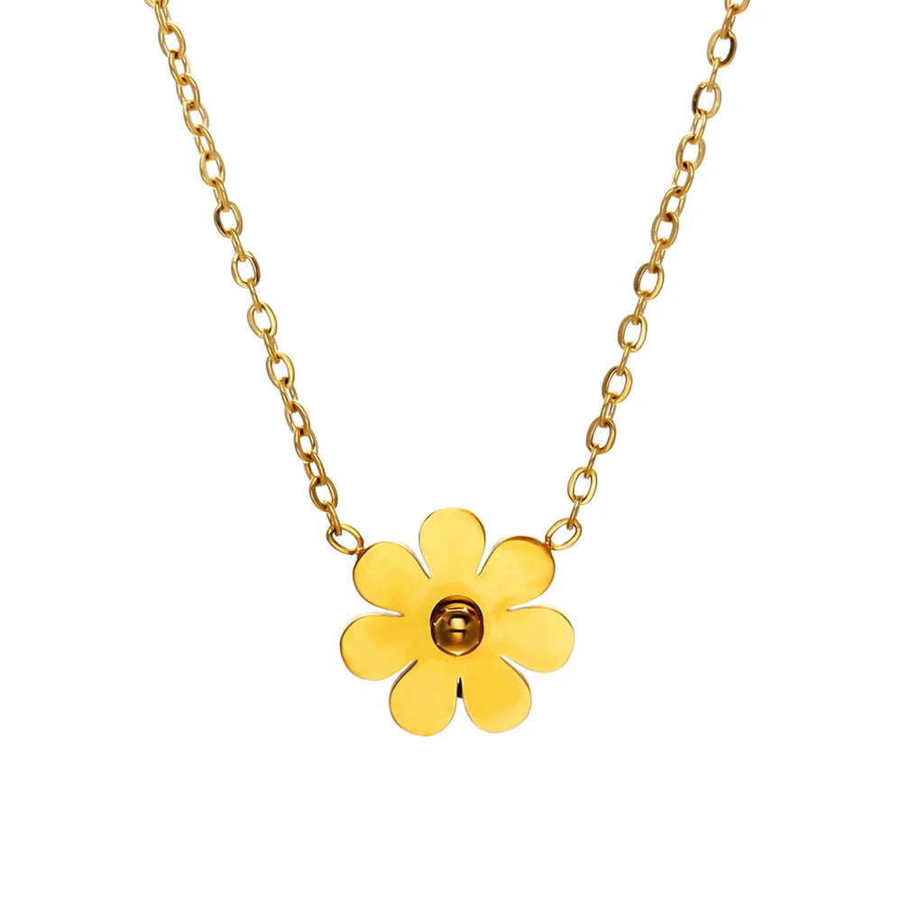 Women Stainless Steel Flower Pendant Necklace Simple 18k Gold Plated Flower Necklace Waterproof Daisy Jewelry for Girls
