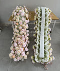 Customizable White and Pink Rose Flower Runner and Floral Arrangement for Wedding Event