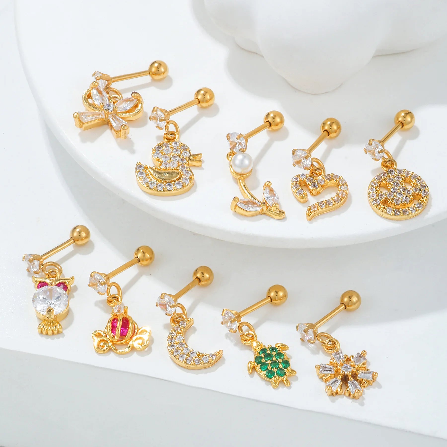 Cute Women's Fashion Piercing Stud Jewelry Bow Small Animal Pendant Earrings