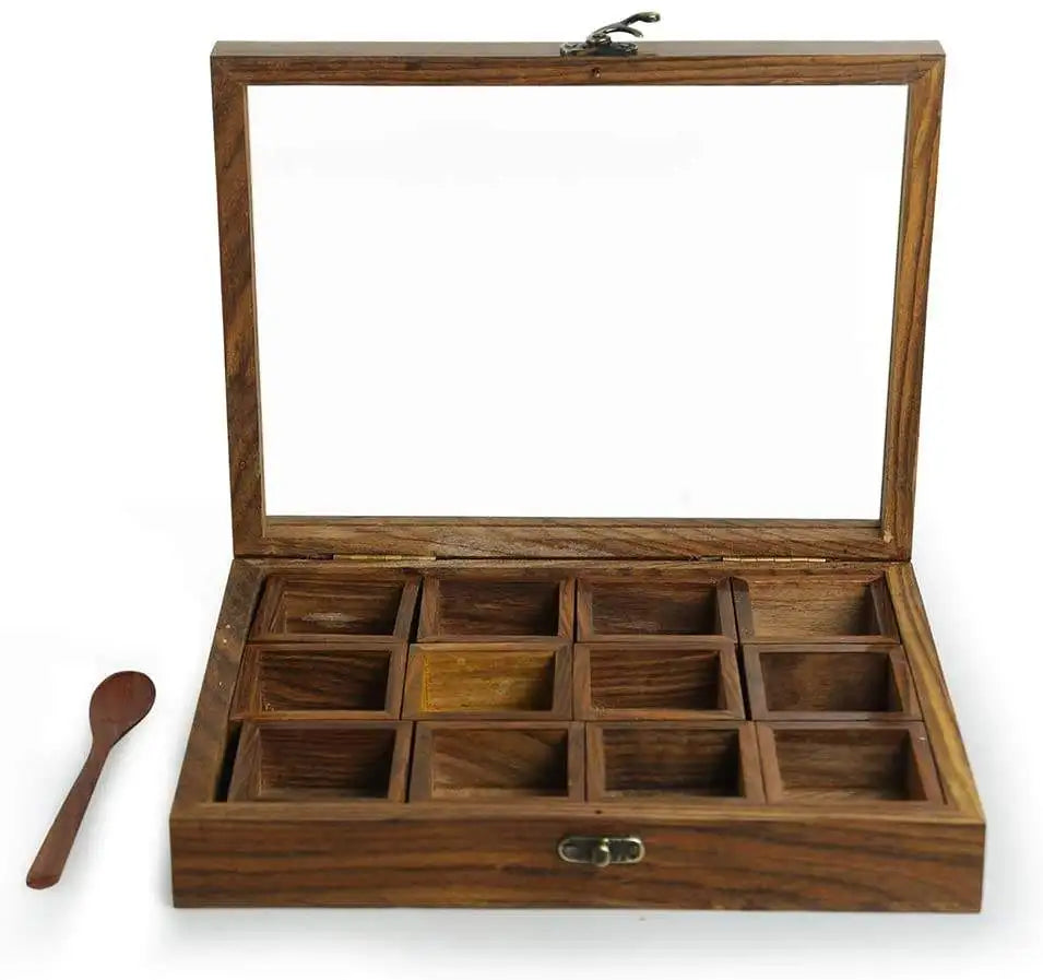 Factory Wholesale Kitchen Storage Container Wooden Salt and Pepper Spice Box with Glass Lid for Wall Sign Wood Crafts