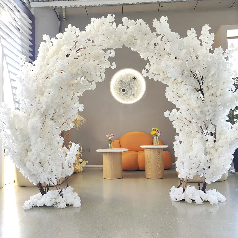 New Arrival White 2.5m Artificial Japanese Sakura Flower Arch Tree Faux Big Cherry Blossom Tree for Outdoor Indoor Wedding Decor