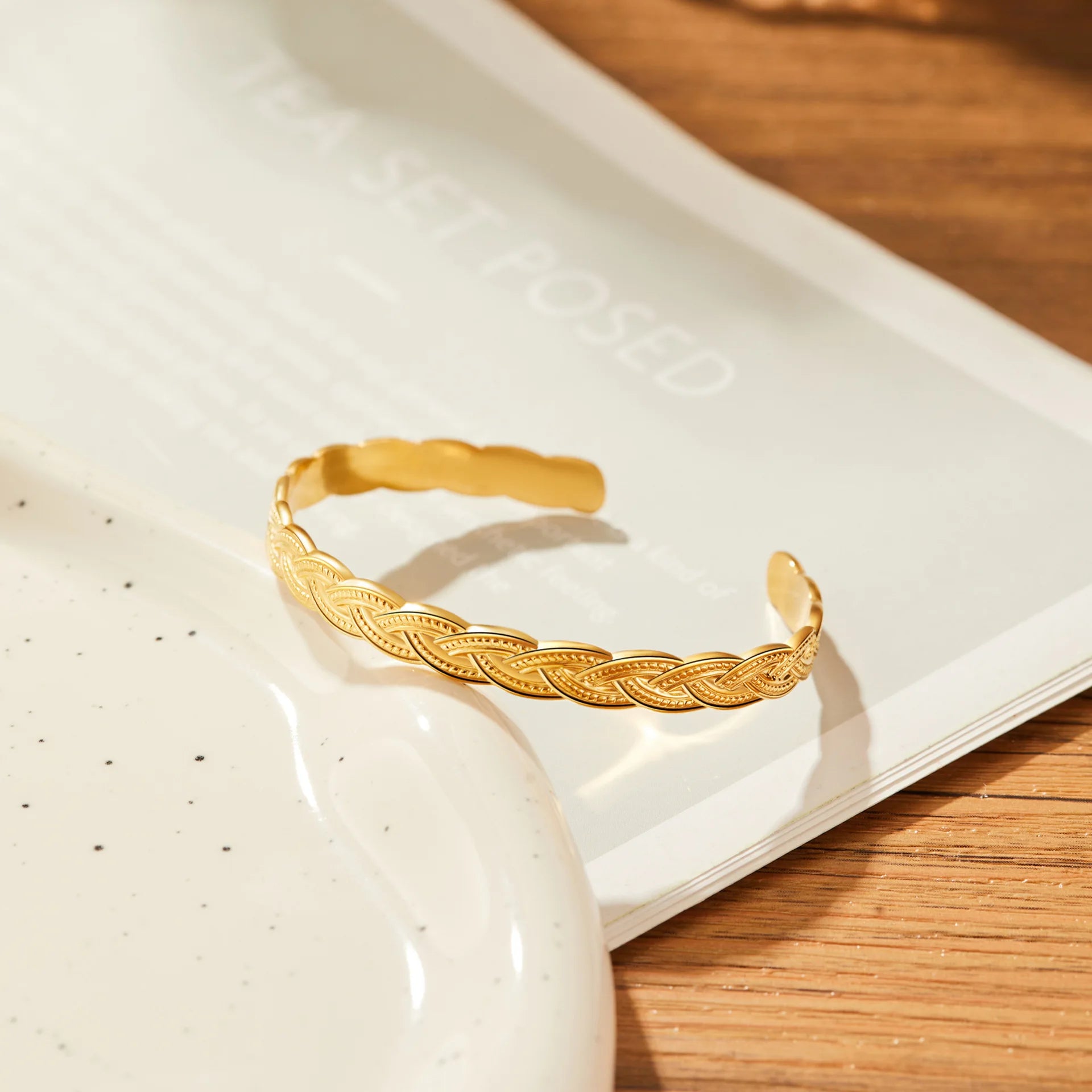 HOVANCI 18K Gold Plated Stainless Steel Bracelet Jewelry Adjustable Size Geometric Bracelet Bangle