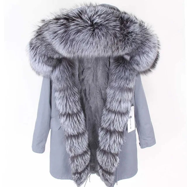 2026 Winter Women Classic Comfortable Fur Coat Faux Rabbit Fur Lining Detachable and Frontier Faux Fox Fur Trench Coat MegaBDM