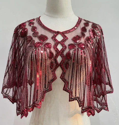 1920 Banquet Evening Dress Women's Retro Sparkle Hollow Cloak Stage European and American Dress Shawl Outer Set