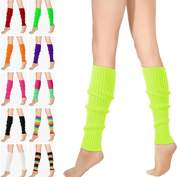 New Custom Designs Party Sports Yoga Boot Cuffs Girls 80s Solid Color Neon Ribbed Knitted Leg Socks Knee Leg Warmers for Women