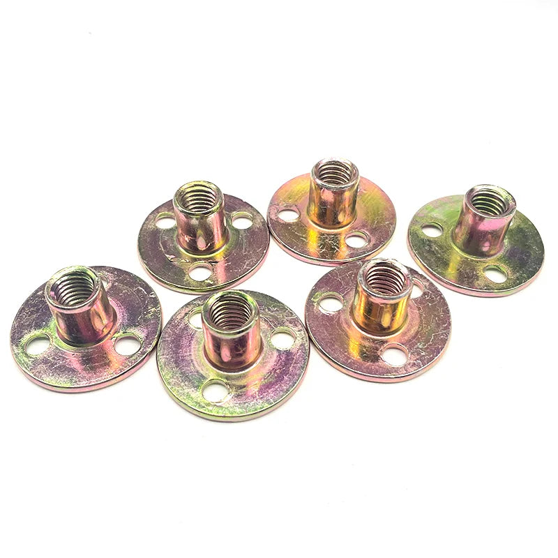 Stainless Steel and Carbon Steel 3/8'' Round Base Three Holes Tee Nuts Galvanized Zinc Plated for Furniture