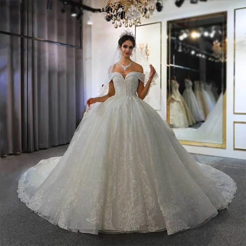 Jancember NS3768 Luxury Embroidered Off Shoulder Sweetheart Bridal Wedding Dress