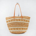 Factory Wholesale Straw Bag Zipper Closure Large Capacity  Pu Handle Single Shoulder Straw Beach Bag