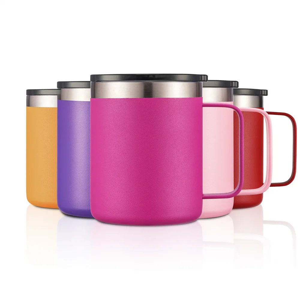 [JT-M12A]Double Walled 12oz 14oz Travel Tumbler Cup Insulated Coffee Mug With Handle and Bpa Free Lid
