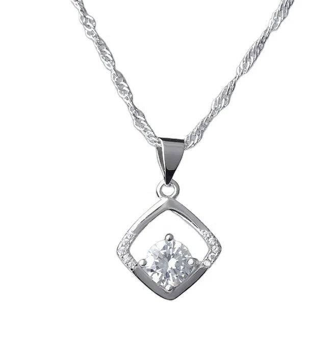 Trendy New Style Women Dainty Simple Design Square 925 Sterling Silver Necklace MegaBDM