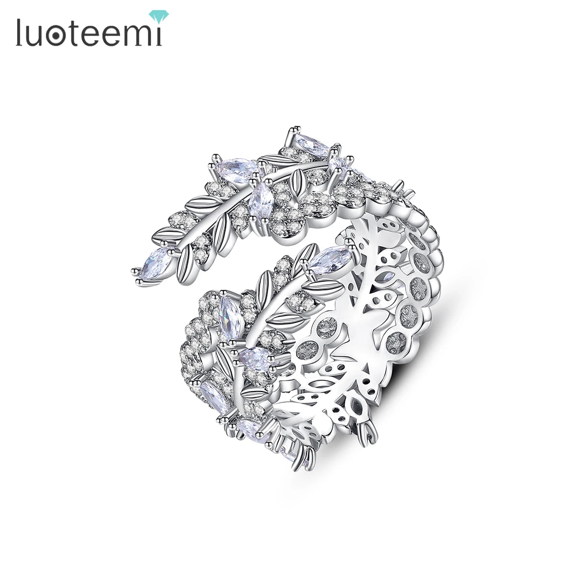 LUOTEEMI Rhodium White Gold Plated Jewelry Chucky Zircon Fashion Bohemian Fancy Luxury for Woman Big Finger Ring